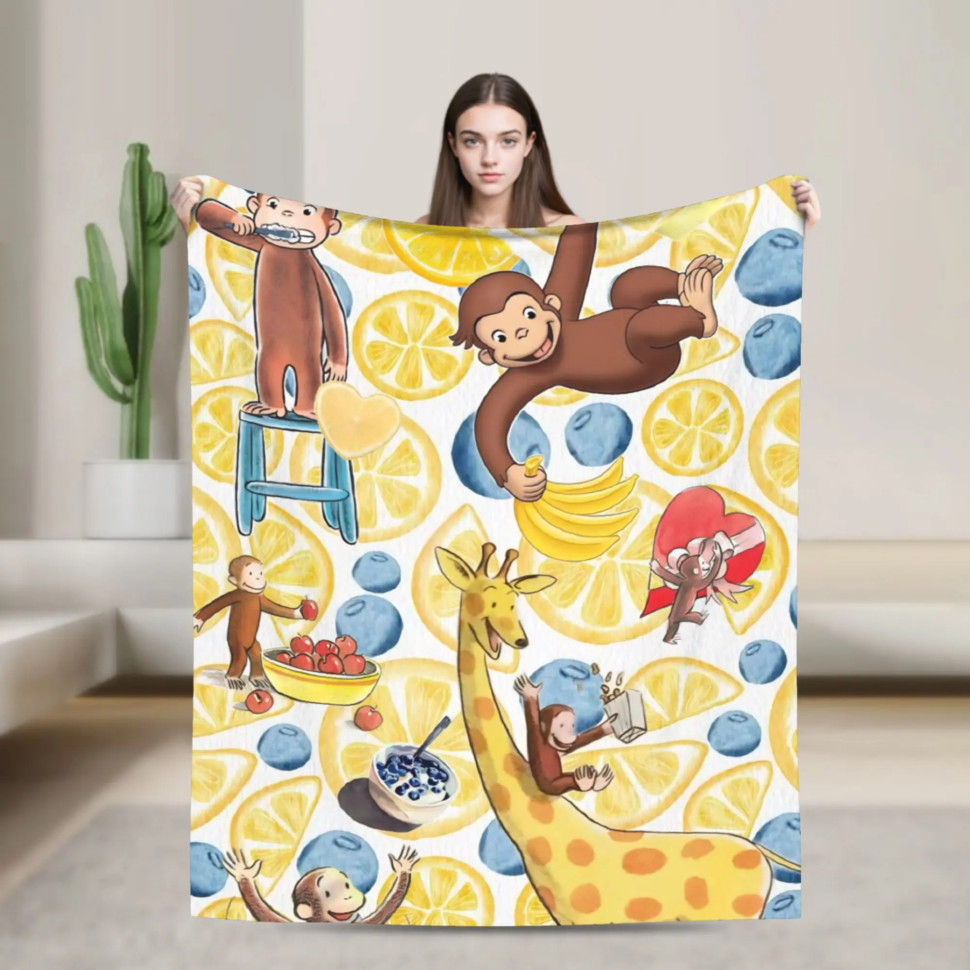 Curious George African Monkey  Blanket Super Soft Warm  Throw Blankets for Bed 50x60 Inch Multi-size Bedspread