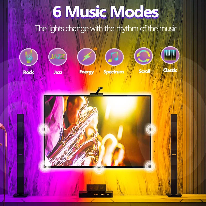 Android PC Monitor Backlight Screen Color Sync Flowing Ambient Effect RGBIC LED Light Strip Kit DC5V USB Atmosphere Decor Light