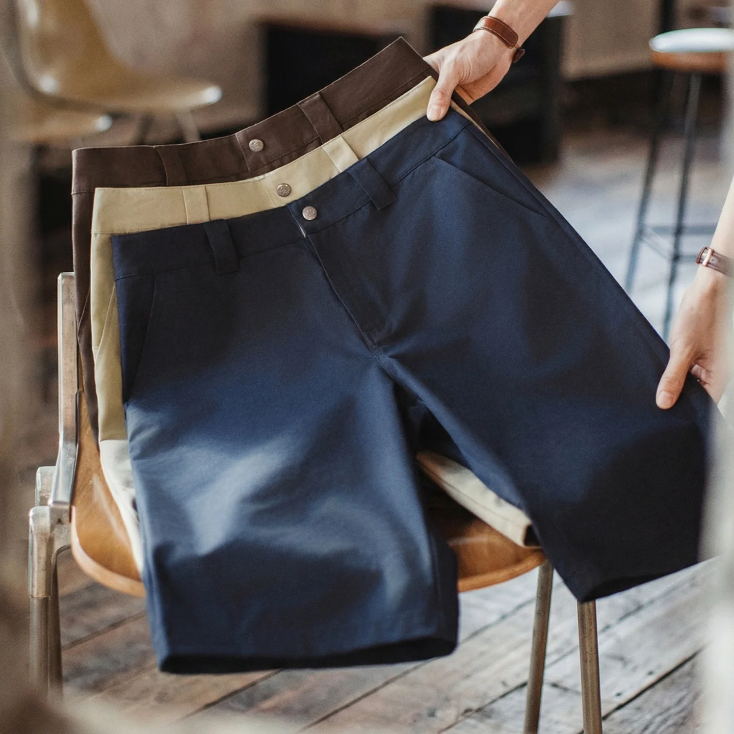 Maden Men's 718 Loose Fit Straight Leg Shorts Zipper Fly Solid Color Casual Commuter Workwear Japanese Style Summer Pants