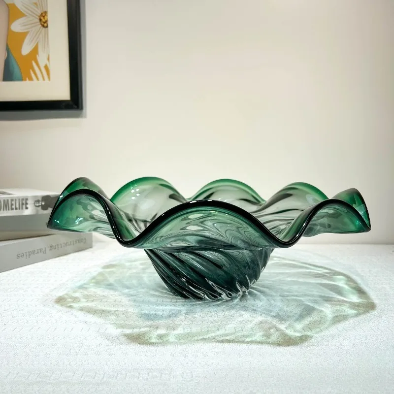 Modern simple emerald handmade glazed fruit plate, living room dining table coffee table model room, high-end decorative