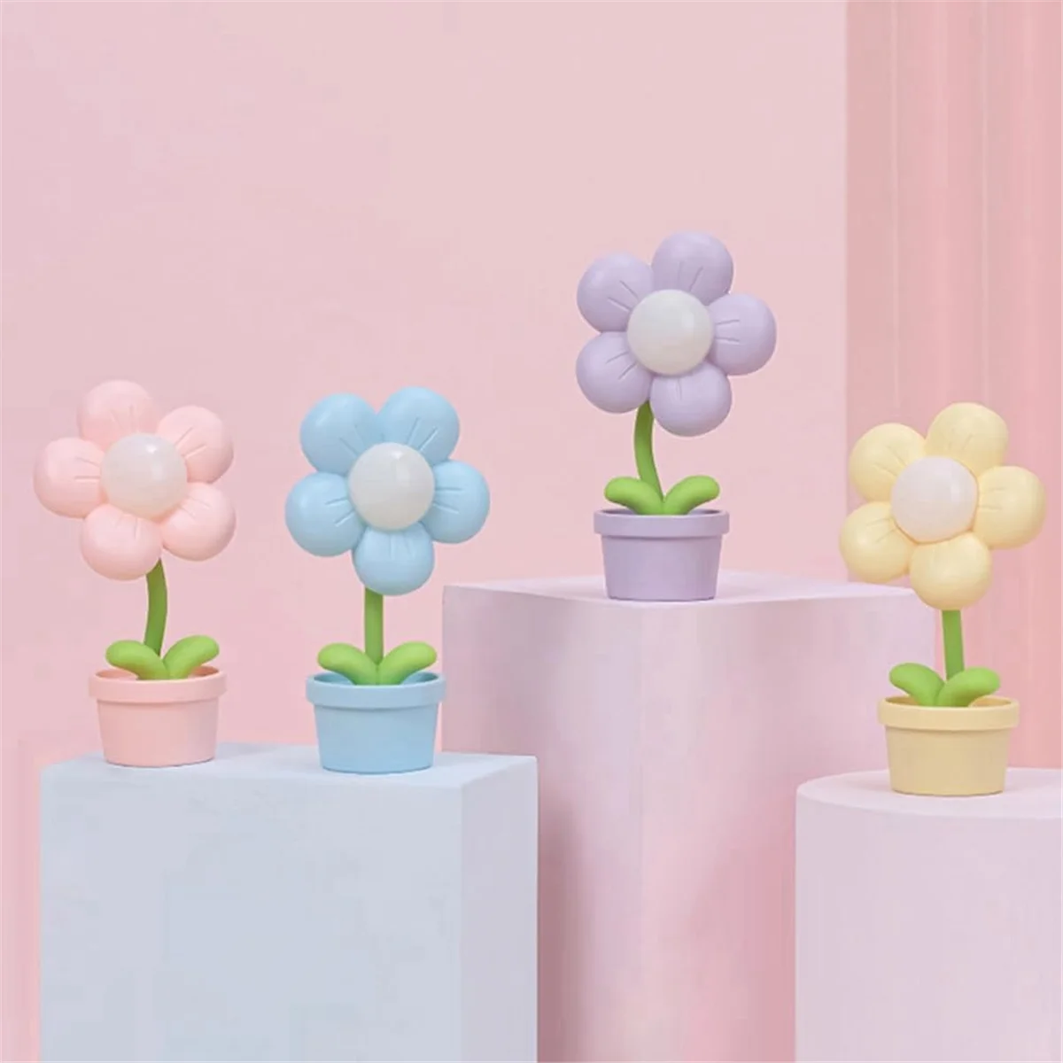 

Ночник с мультяшным цветком на батарейках, прикроватная лампа, регулируемый милый цветочный светильник, декор для детской спальни, розовый