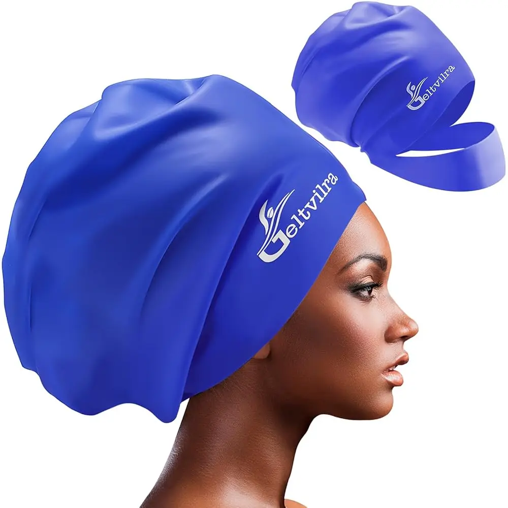 

Waterproof Silicone Extra Large Swim Cap with Headband for Braids and Dreadlocks Black Women Girls Men with Long Hair