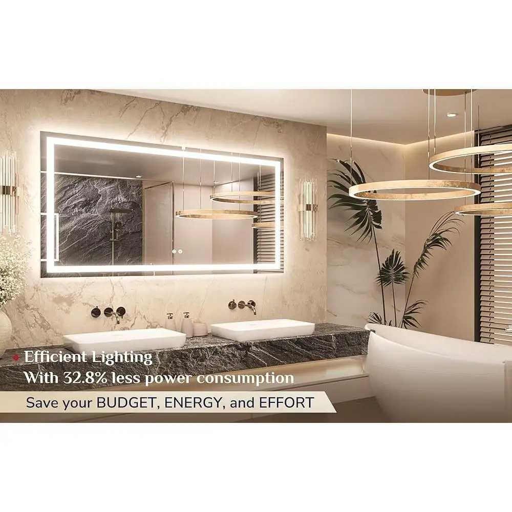 Illuminated Bathroom Mirror LED Frontlit Backlit 3-Color Dimmable High Brightness Energy Efficient Waterproof Smart Wall Mirror