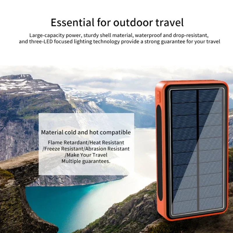 30000mAh Solar Light Power Bank Wireless Charging Super Large Capacity Travel Powerbanks for IPhone 15 14 Xiaomi 14 Universal