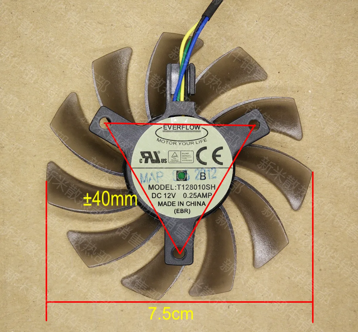 USED EVERFLOW T128010SH 0.25A 4lines temperature control PWM diameter 7.5 hole size 4.0CM Graphics card cooling fan