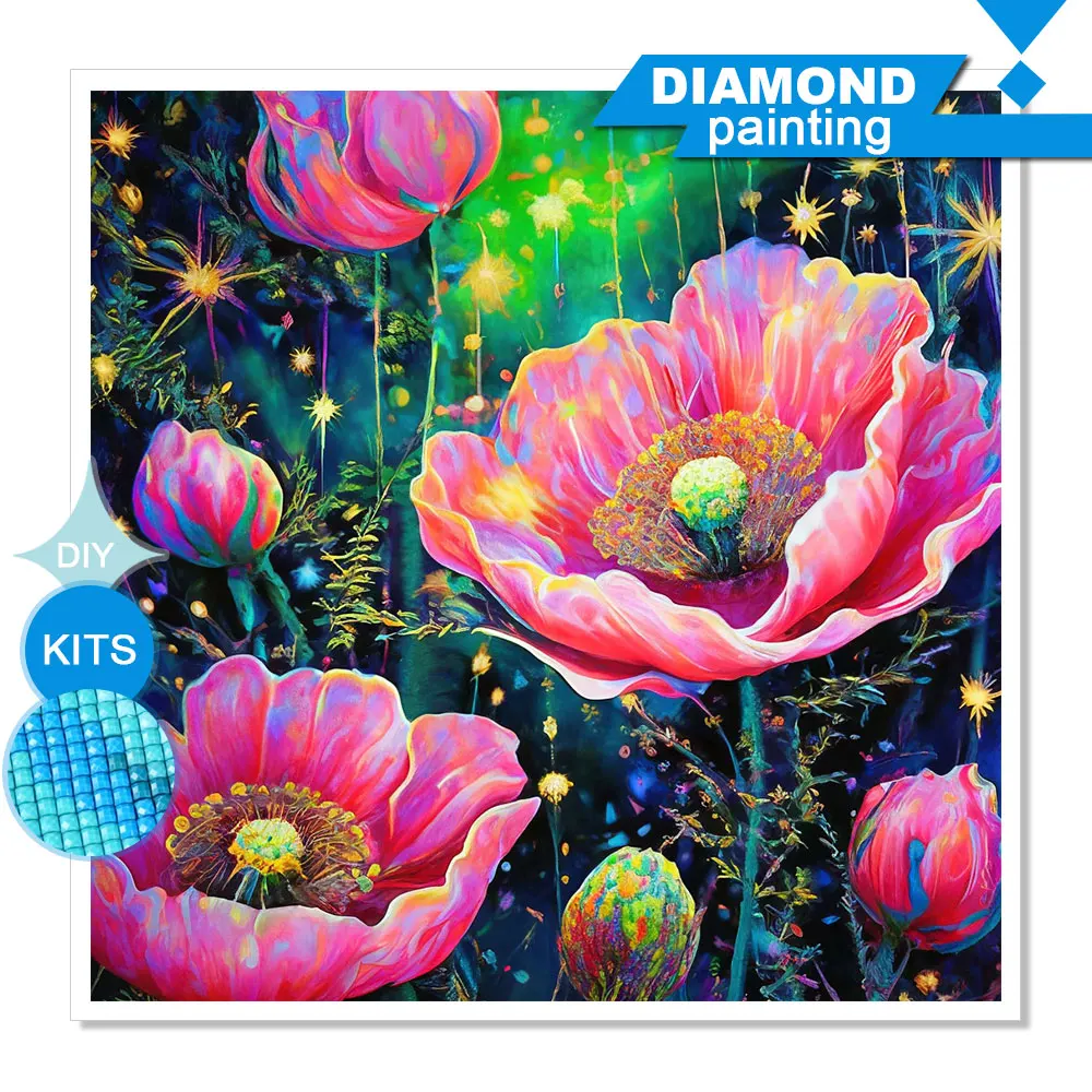 Huacan 5D DIY Diamantmalerei Psychedelischer Mohnblumen-Diamantmosaik Neue Kollektion Dekorative Gemälde Handgefertigtes Geschenk