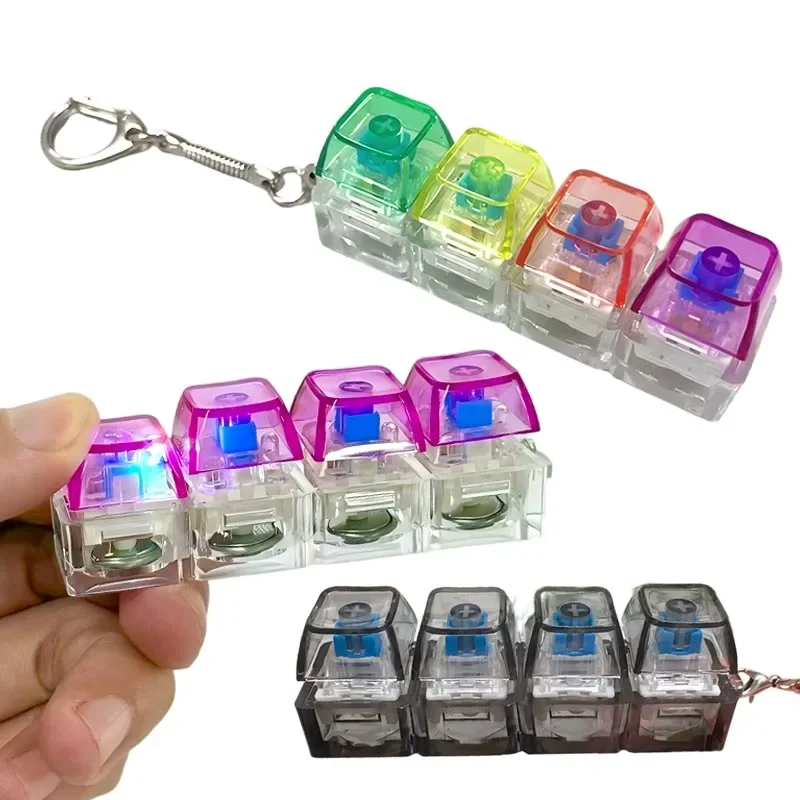 1-2Pcs LED Keyboard Keychain Fidget Toys Crystal Clicker Sensory Toy for Stress Relief Keyboard Keychain for Adults Kids
