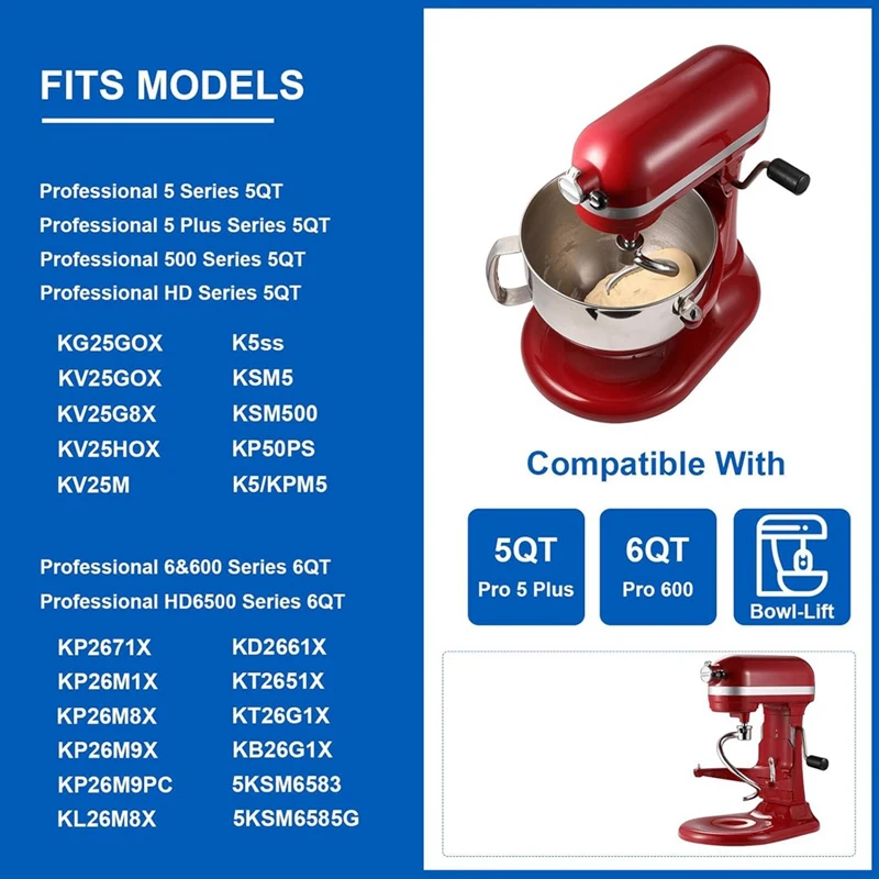 Спиральный крючок для теста для кухни 4,5-5 кварт, сменный крючок для теста с наклонной головкой для кухни