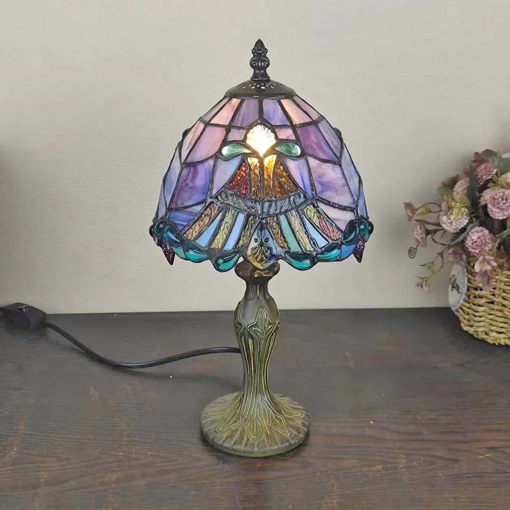 8 Inch 20cm Stained Glass Shade Tiffany Vintage Desk Lamp