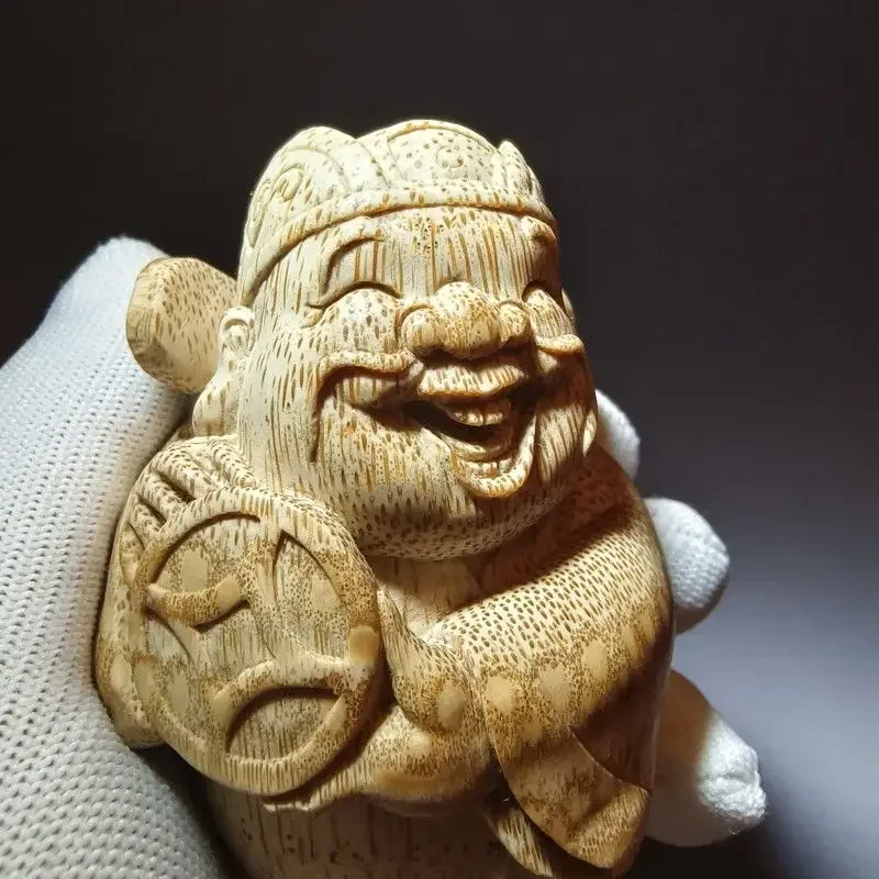 Handmade old material engraving Q version of the God of Wealth Wenwan handle ornament
