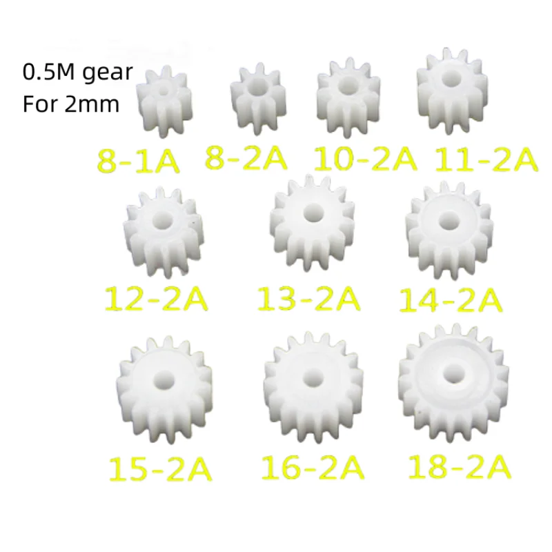 10PCS/Set Main Shaft Straight Gear,0.5M 2mm Hole Diameter POM Gear,DIY Toys,Motor Gear