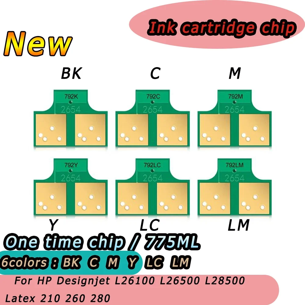 

792 For hp 792 Ink Cartridge Chip 6 colors For HP Designjet L26100 L26500 L28500 Latex 210 260 280 Printer