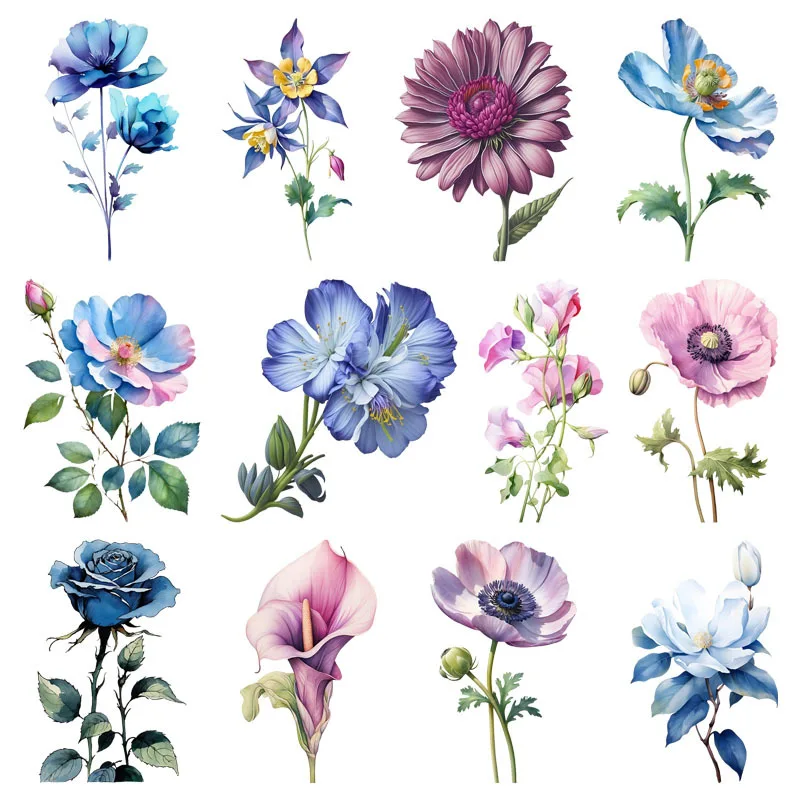 Watercolor Flowers Painting Daisy Rose Flower Vinyl Patches For Clothing Heat Transfer Fashion Appliques Thermo Stickers Iron On