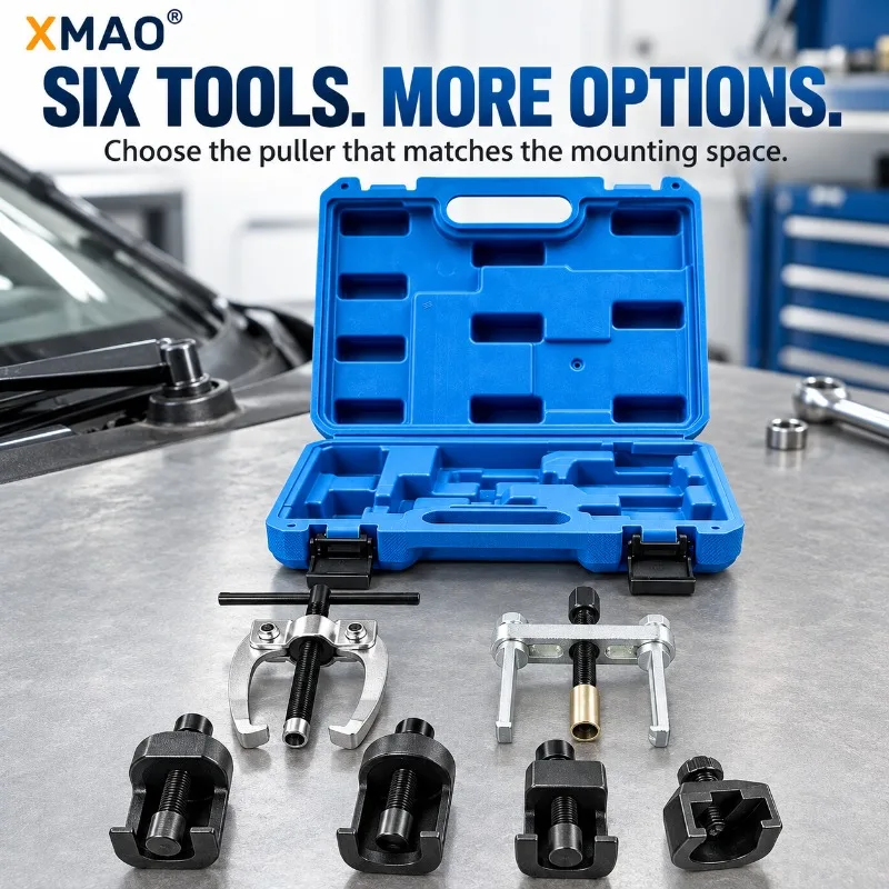 6-Piece Car Wiper Arm Removal Kit, Windshield Wiper Puller Tools with Threaded Screws, Brass Protective Cap and Carrying Case