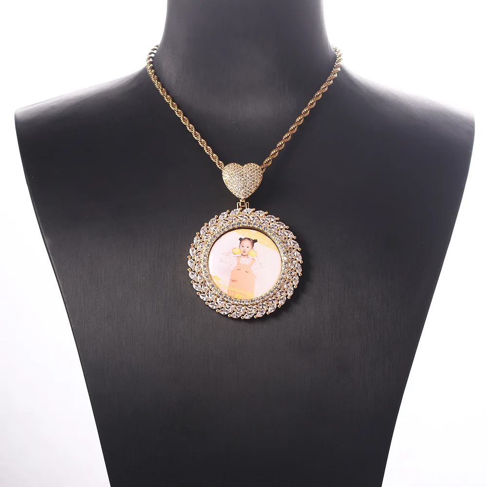 INS Branches And Leaves Memory Custom Photo Love Head Photo Frame Pendant Full Of Zircon Hip-Hop Hipster Exquisite Necklace
