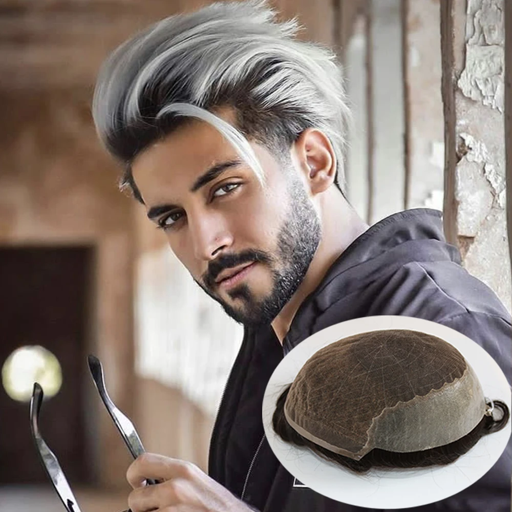 Peluca de cabello humano para hombre, peluquín con encaje frontal transpirable, Ultra indetectable, Color gris blanco 1b40, Q6, encaje suizo y PU alrededor del 100%