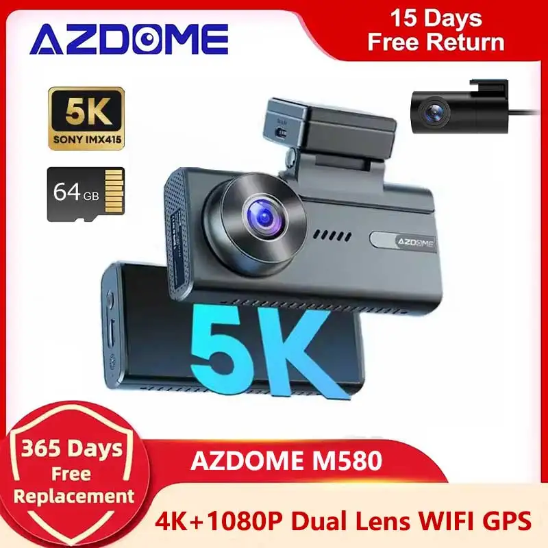 AZDOME M580 5k Kamera samochodowa przednia tylna Wbudowana kamera samochodowa 5GHz WiFi GPS 4\