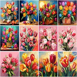 CHENISTORY DIY Pictures By Number Colored Tulips Kits Painting By Numbers Flower Drawing On Canvas HandPainted Art Gift Home Dec