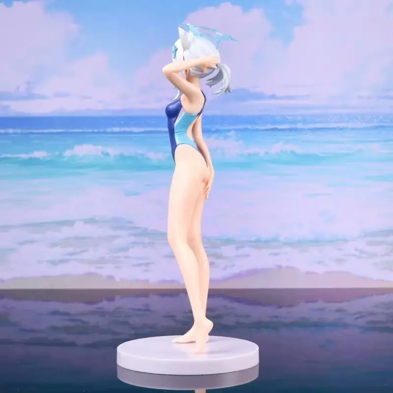 الأزرق الأرشيف Shiroko 23 سنتيمتر بولي كلوريد الفينيل الشكل أنيمي القط الأذن نموذج مع لباس سباحة Sunaokami تحصيل دمية لعبة هدية لمحبي