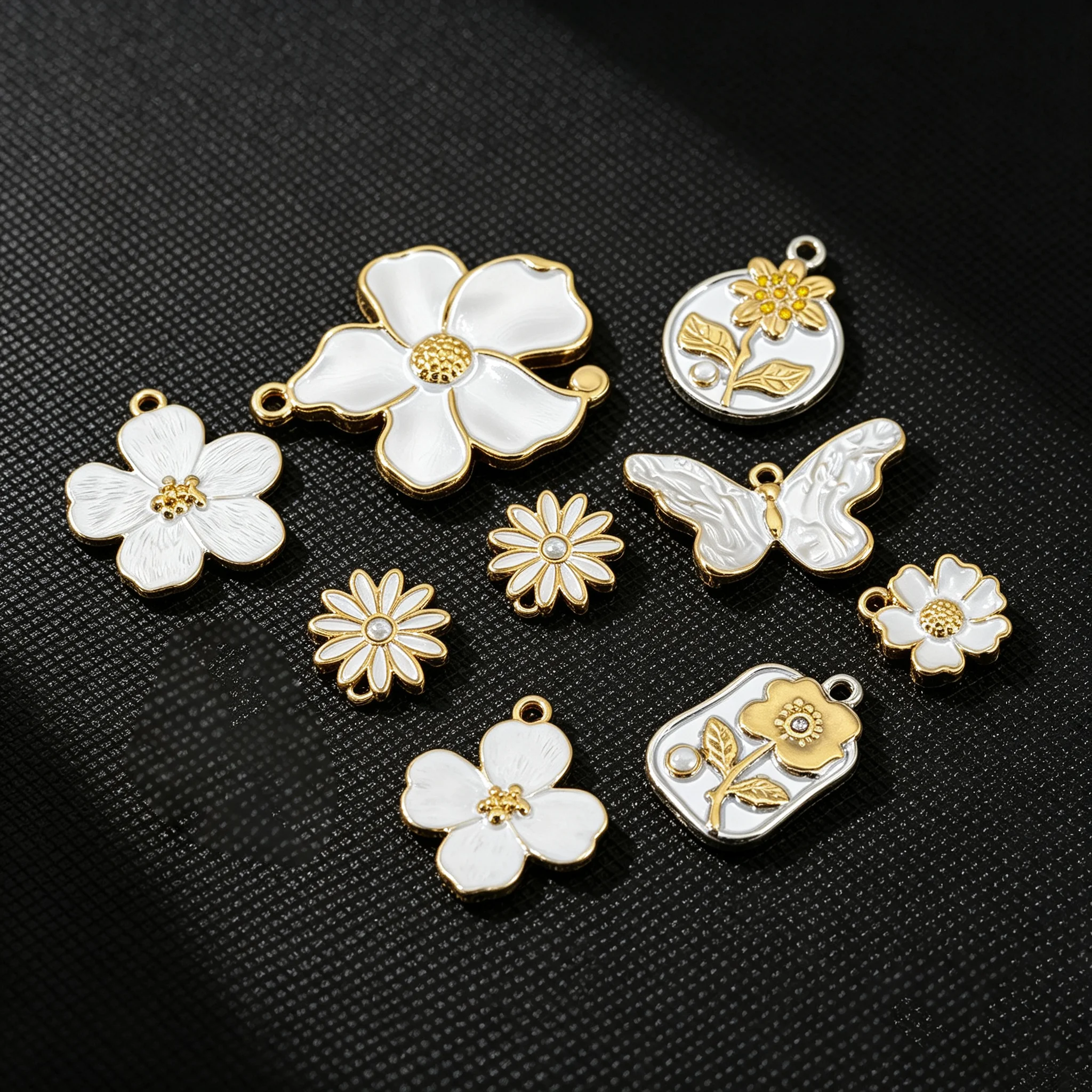 2 Stück Edelstahl-Emaille-Blumenanhänger, Tropfen- und Schmetterlingsanhänger für DIY-Ohrringe, Halsketten, Schmuckherstellung, Bastelzubehör – Detail 3