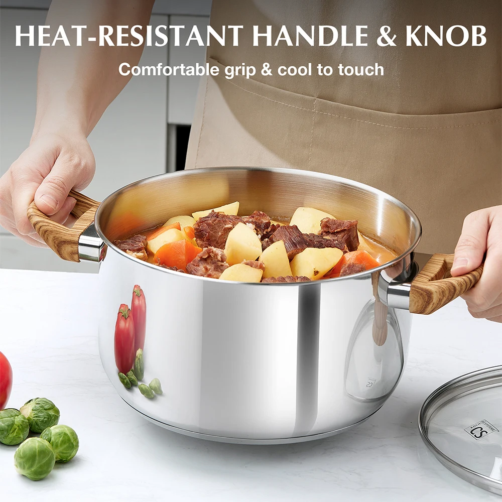 

CSK Stainless Steel Pot Stock Pot 8 Quart with Visible Lid for Soup Pasta Vegetable Double Handle Dishwasher Safe