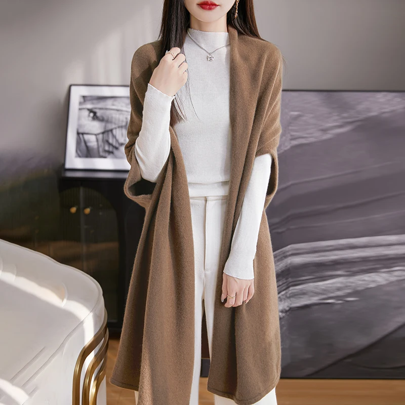High end 100% pure wool shawl, paired with women\'s long fashionable cape, sweater, cardigan jacket autumn knitted cashmere shawl