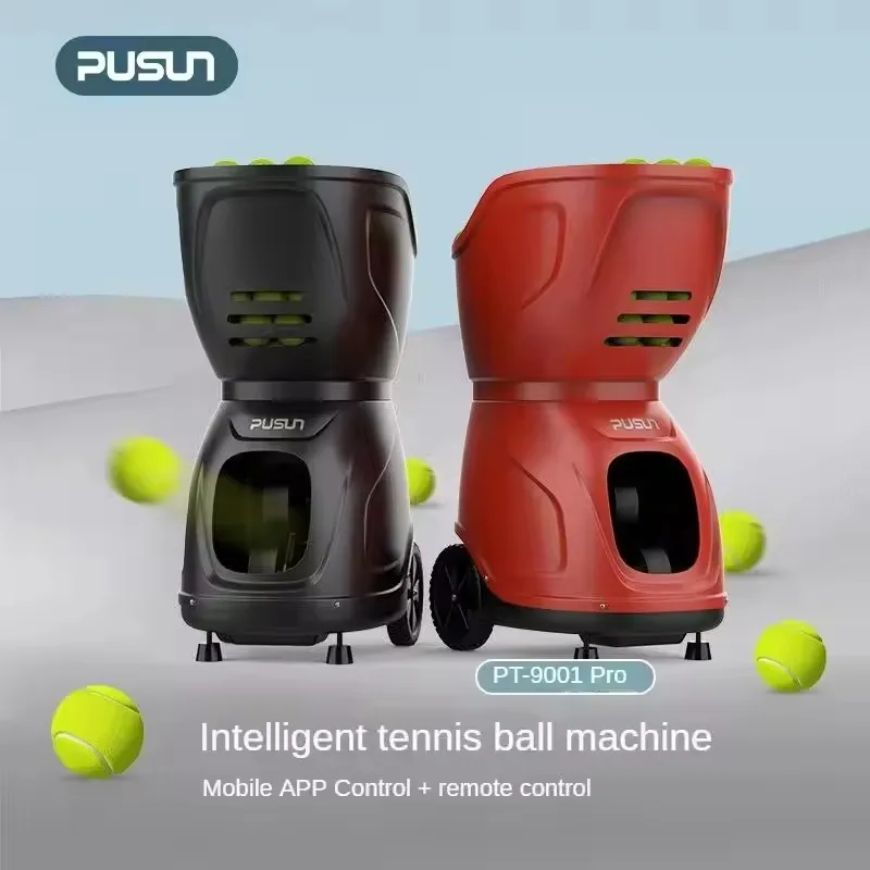 

sw11 PUSUN App/Remote Control Padel Tennis Ball Machine Universal Red Auto Winding Equipment 180 Balls Capacity Made Durable ABS