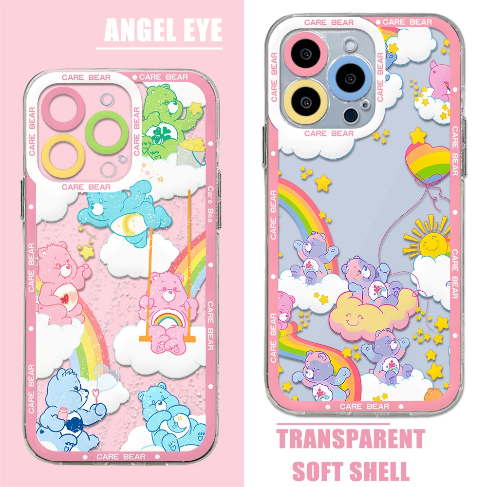 Cute Cartoon Care Bears Phone Case For iPhone 15 14 13 12 11 Mini Pro Max X XR XSMax 6S 6 7 8 Plus SE20 Transparent Cover