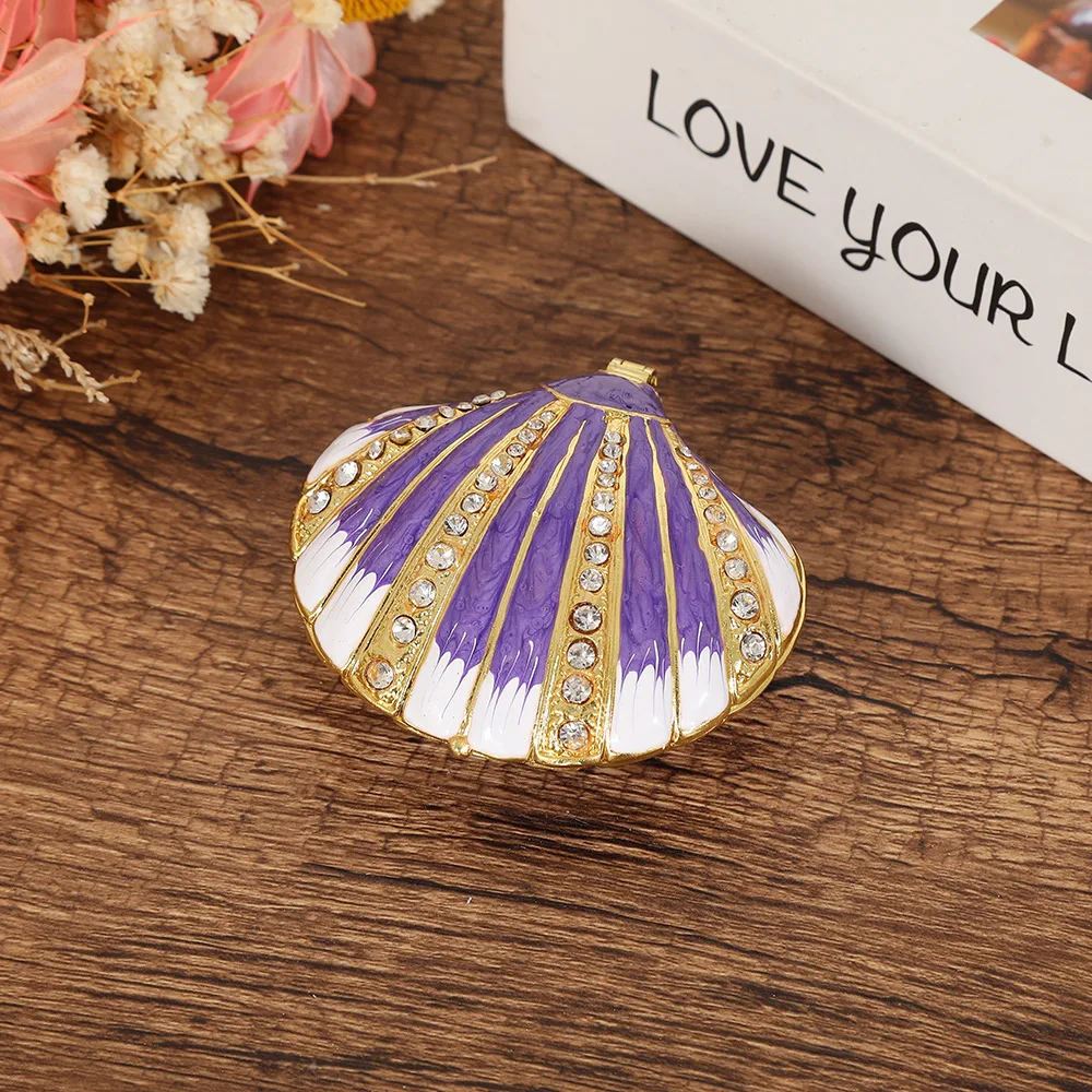 Hand Painted Enameled Shell Style Decorative Hinged Jewelry Trinket Box Unique Gift for Home Decor Birthday Wedding