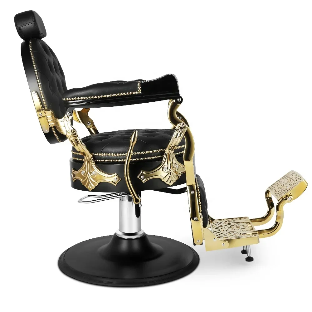 Aluminum gold barber chair China vintage hair salon chairs Comfortable king barber shop chairs