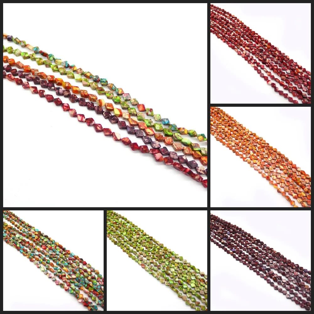 

Natural Emperor Stone Rhombus Bead Multi-color Semi-precious Stone Diagonal Piercing Loose Bead 1 Strand for DIY Fashion Jewelry