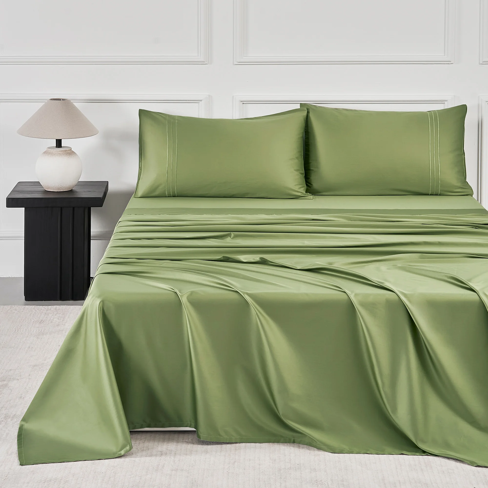 JELLYMONI Set di lenzuola in raso di cotone 100% da 400 fili, lenzuola rinfrescanti per biancheria da letto extra morbida - Set letto con tasche profonde da 16 pollici