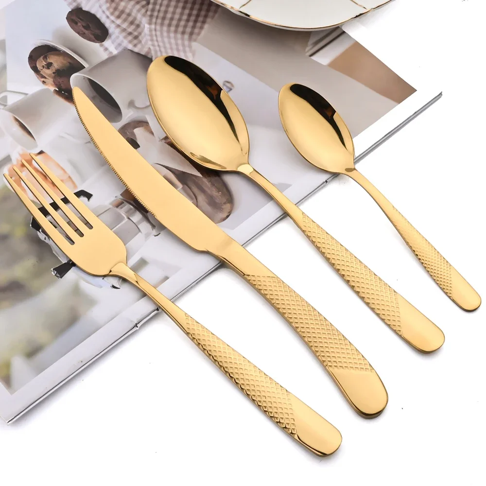 24 قطعة مجموعة أواني الطعام الفولاذ المقاوم للصدأ مجموعة أدوات المائدة سكين شوكة ملعقة أدوات المائدة الغربية المطبخ أطباق عشاء الفضيات طقم طاولة #3