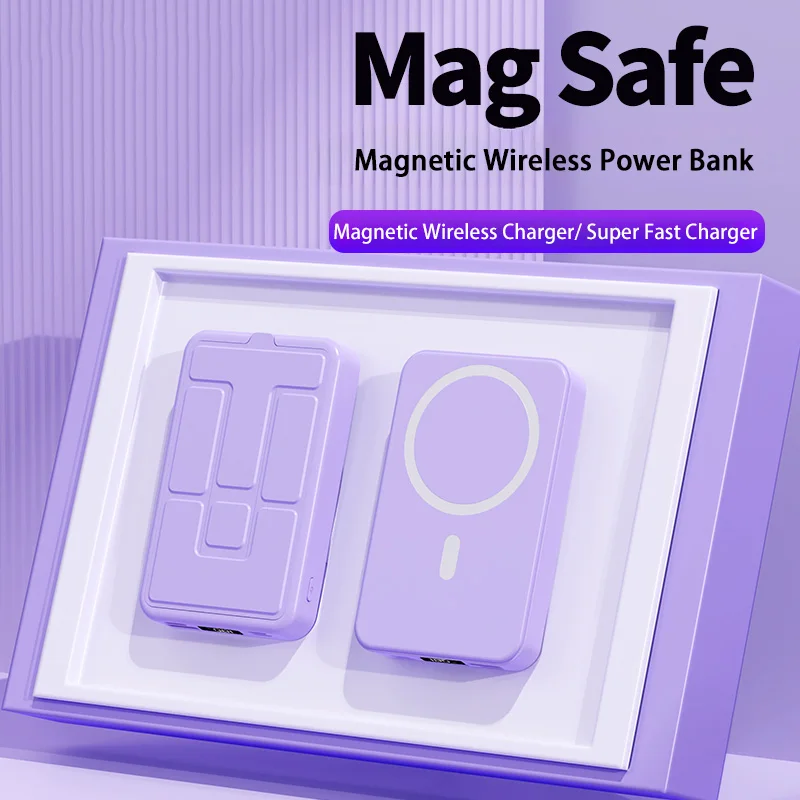 200000mah power bank 22.5w magnético sem fio com portas USB-C suporte embutido banco de potência de carregamento rápido para iphone samsung