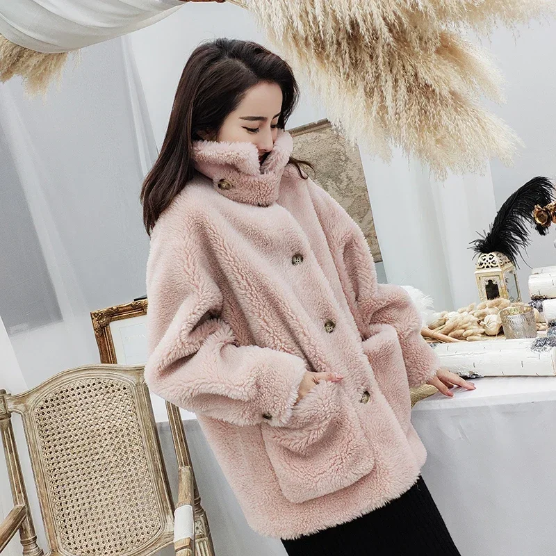 100% casaco de lã feminino real sheep shearling casacos de pele novo inverno meados de comprimento jaquetas femininas sobretudo invernor wxl19