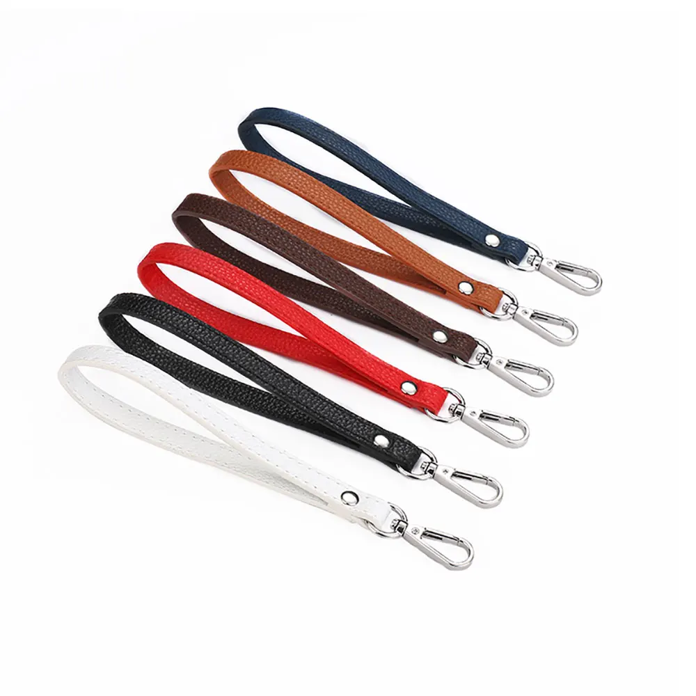 1Pcs PU Leather Keychain With Metal Silver Key Ring Lock For Wallet Purse Wrist Straps Keychain Handle Cord Handbag Straps