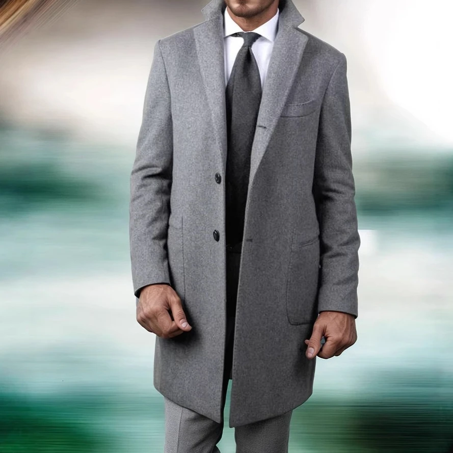 

Однобортные однотонные мужские шерстяные куртки, верхняя одежда, пальто с отложным воротником и длинными рукавами, свободные уличные куртки, осень 2023 г.