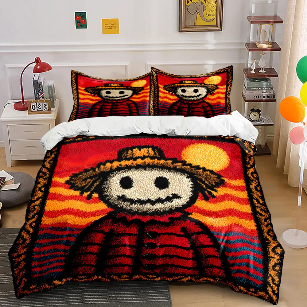 Smiling Scarecrow with Sunset Background Print Bedding Set 1 Duvet Cover 2 Pillowcases for Adult and Children Luxury Gift