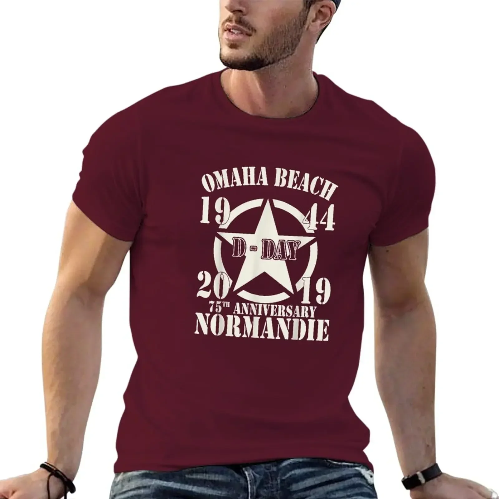 T-shirt short sweat customized mens plain Omaha Beach D-Day 75th Anniversary T-Shirt oversized graphic clothing 2024 summer