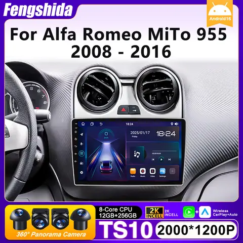 Android 15 Car Radio For Alfa Romeo MiTo 955 2008 - 2016 GPS Navigation Android Auto Carplay Display Multimedia Player No 2din