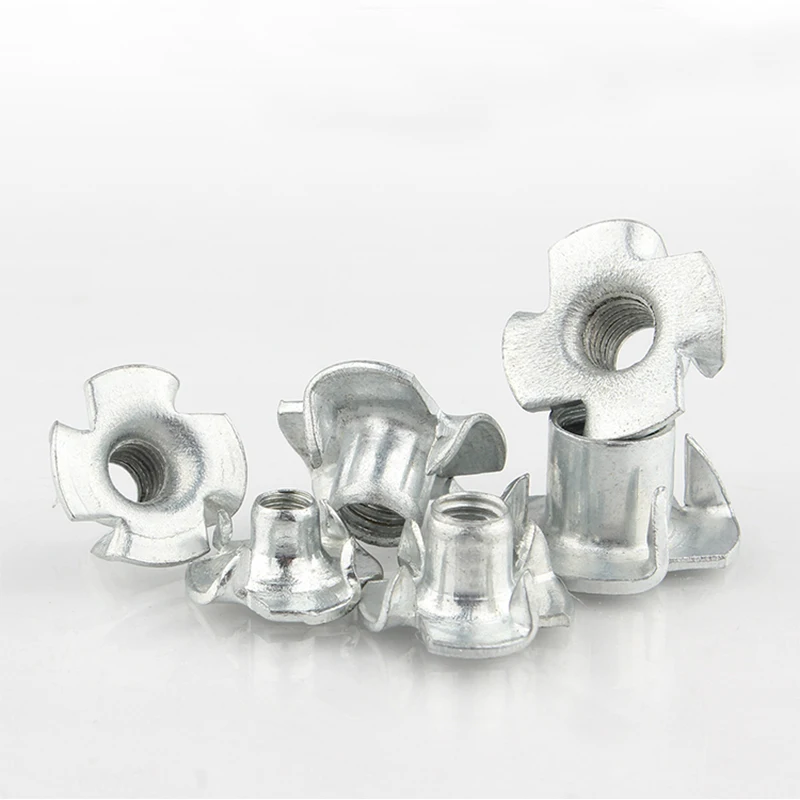 30Pcs 4-Pronged Tee Nut M4 M5 M6 M8 M10 Wood Furniture Four Claws Nut Zinc Plated Speaker Nut Furniture Hardware