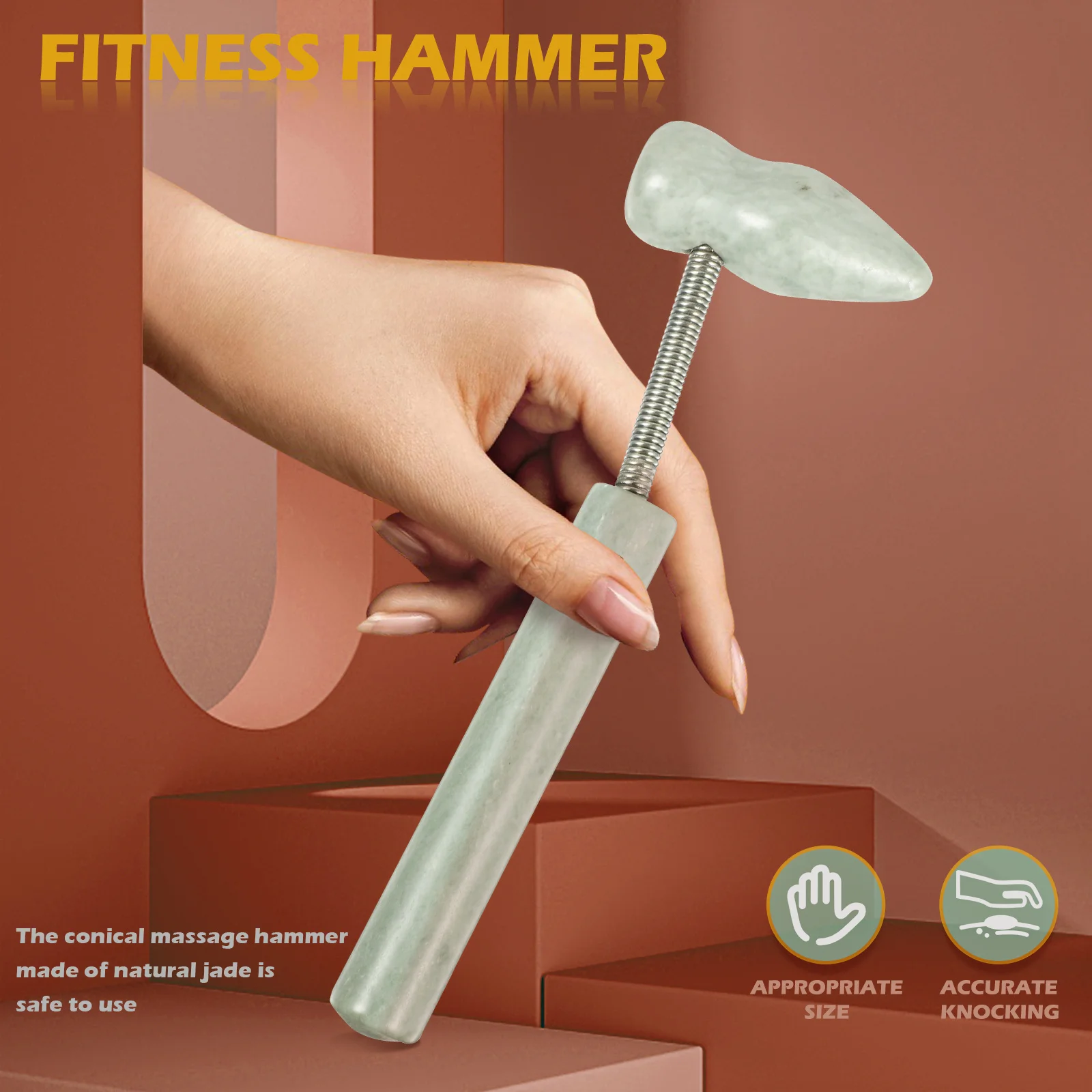 

1 шт., массажный молоток из натурального нефрита в форме конуса, портативный ручной перкуссионный массажер Meridian, фитнес-инструмент для боли в мышцах