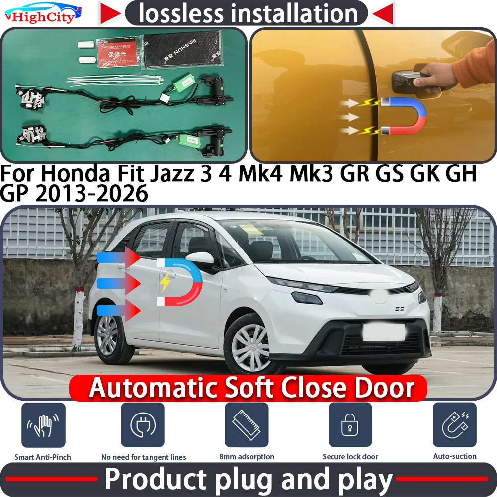 

Привод замка двери HighCity с функцией плавного закрывания для Honda Fit Jazz 3 4 Mk4 Mk3 GR GS GK GH GP 2013-2026, система автоматического доводчика дверей