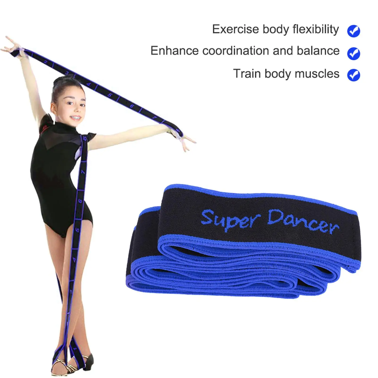 حزام مقاومة لليوجا للرقص اللاتيني، حزام سحب مرن للياقة البدنية، أزرق