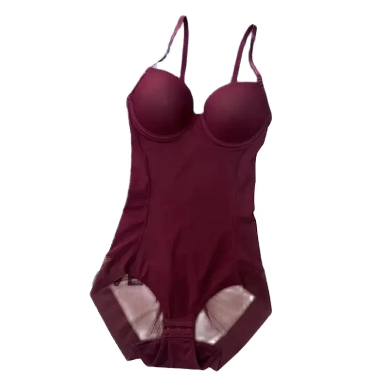 

Underwire Wine Bodysuit Women Shapers Stretch Solid Color Silky Underwear Shapewear Body Shaper