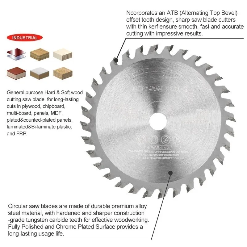 TCT Saw Blade para Carpintaria, Wood Saw Blade, Circular Saw Blade Set, disco de corte, carboneto cimentado, plástico, 115mm