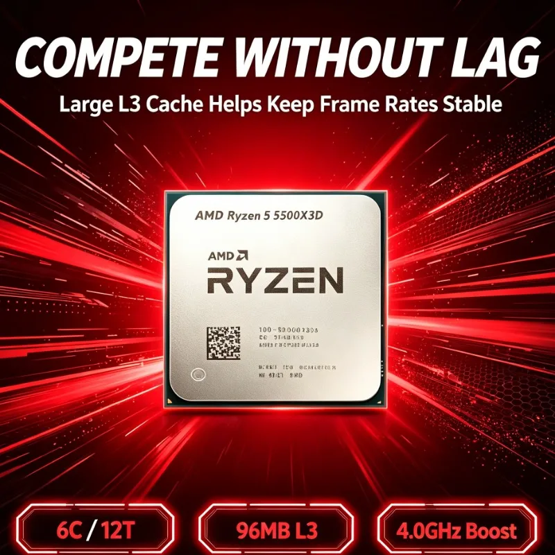 AMD R5 5500X3D Gaming Desktop Processor 7NM Socket AM4 3GHz 6 Core 12 Thread 96MB L3 105W DDR4 Without Cooler