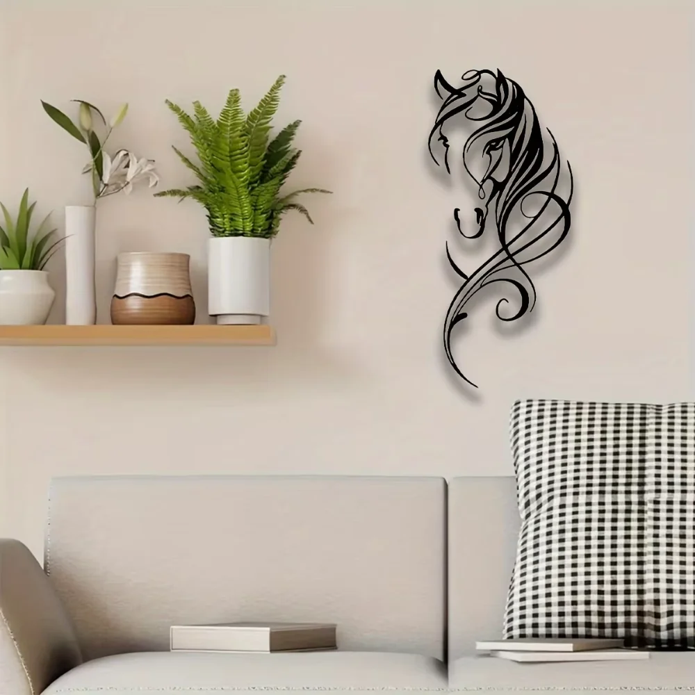 One Piece Abstract Horse Pattern Wall Art - Metal Sign, Vintage Aesthetic Wall Decoration, Hanging Ornament for Stylish Décor