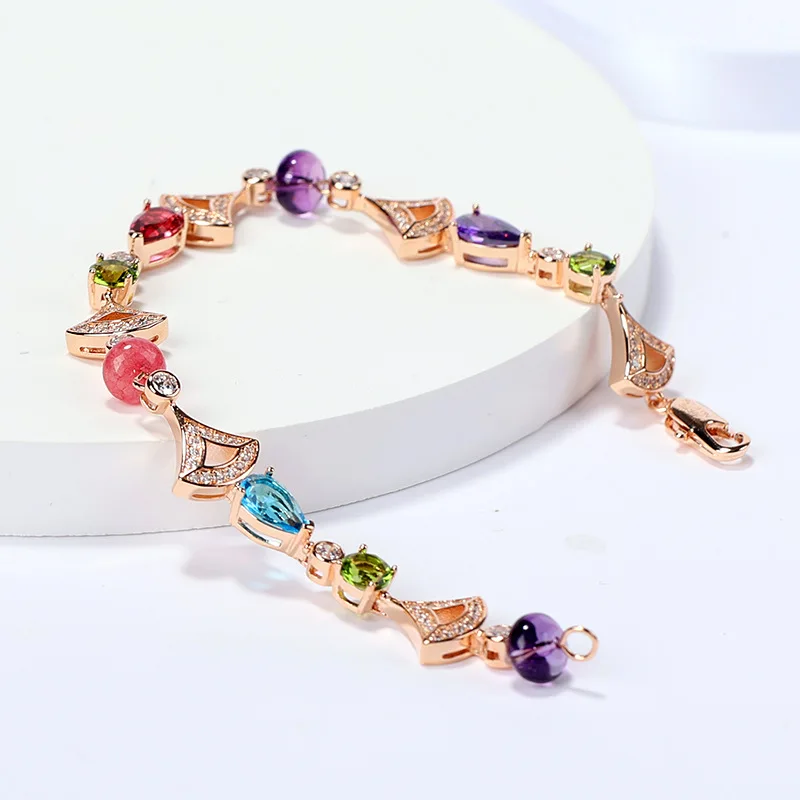 

Color Zirconium Fan Bracelet Gold-Plated Micro-Inlaid Daily Matching Fan-Shaped Colorful Beads Women's Bracelet