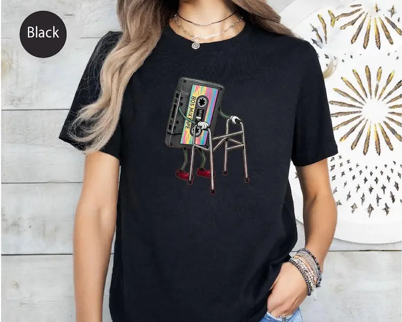 

Funny 80s Mixtape Graphic Shirt Retro Cassette Tape Walker Tee Nostalgic Music Lover Top Vintage Throwback Cotton Old School Tee
